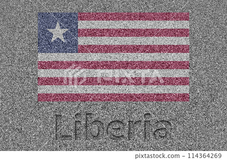 利比里亞國旗畫在石板上，「利比里亞」一詞看起來像是刻出來的 114364269