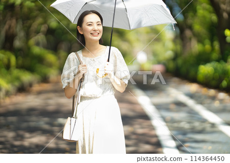 A young woman holding a parasol A young woman holding a parasol 114364450