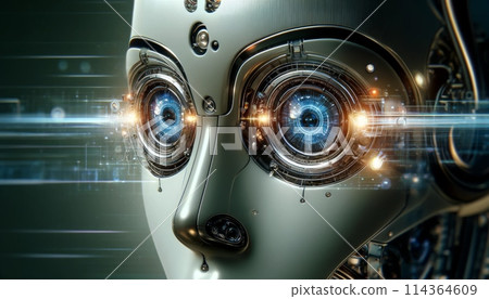 AI robot eyes, face, virtual space image background 114364609