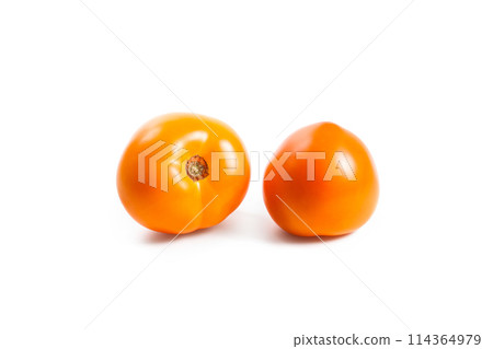 Two yellow tomatoes isolated on white background 114364979