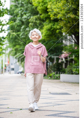 行走的灰髮高級婦女 114365064