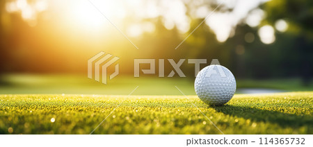 Golf Ball on Green Grass, Outdoor Recreation. AI Generated Image 114365732