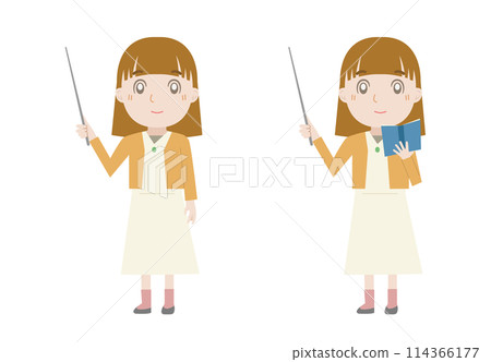 Woman A with a memo and a pointing stick 114366177