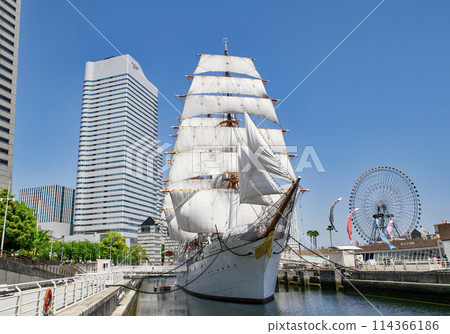 Yokohama Minato Mirai District, Nippon Maru Memorial Park, Sailing ship "Nippon Maru" with full sails, National Important Cultural Property Yokohama Minato Mirai District, Nippon Maru Memorial Park, Sailing ship "Nippon Maru" with full sails, National Important Cultural Property 114366186