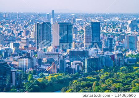 Tokyo cityscape in Japan: View of the town around Iidabashi Station and Kagurazaka. In the foreground you can also see Chidorigafuchi and Sanbancho housing. Tokyo cityscape in Japan: View of the town around Iidabashi Station and Kagurazaka. In the foreground you can also see Chidorigafuchi and Sanbancho housing. 114366600