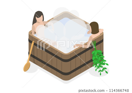 3D Isometric Flat Conceptual Illustration of Japanese Spa, Relaxation Therapy, Hot Steam Healthcare 3D Isometric Flat Conceptual Illustration of Japanese Spa, Relaxation Therapy, Hot Steam Healthcare 114366748