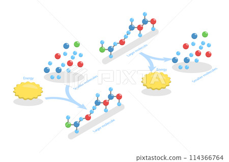 3D Isometric Flat Conceptual Illustration of Anabolic Vs Catabolic Reaction, Educational Diagram 3D Isometric Flat Conceptual Illustration of Anabolic Vs Catabolic Reaction, Educational Diagram 114366764