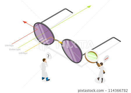 3D Isometric Flat Conceptual Illustration of Polarised Lenses, Sun Protection 3D Isometric Flat Conceptual Illustration of Polarised Lenses, Sun Protection 114366782