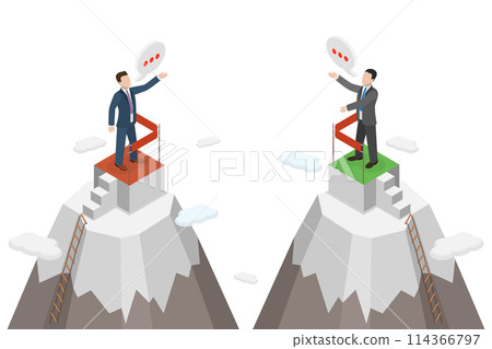 3D Isometric Flat  Conceptual Illustration of Debate Confrontation, Political Polarization 114366797