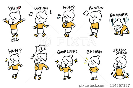 Women in various poses and expressions Manga style English Set Simple and cute line drawing illustrations 114367337