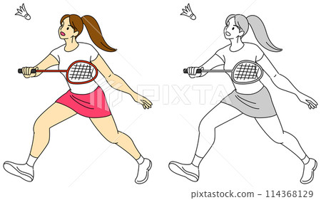 Badminton female player illustration set Badminton female player illustration set 114368129