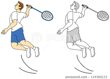Illustration set of male badminton players 114368131