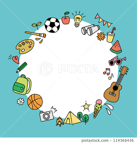 Summer camp handwritten icon set frame Summer camp handwritten icon set frame 114368436