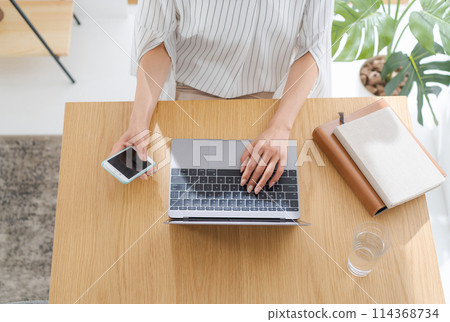 Women handling personal computers 114368734