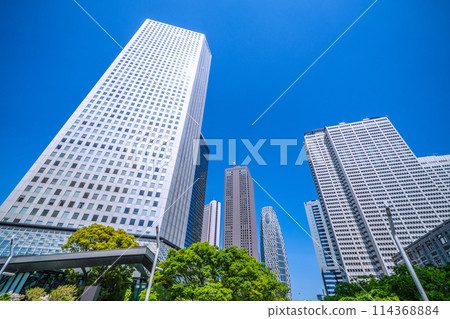 Tokyo cityscape in Japan, overlooking the office buildings of Shinjuku Subcenter, April 28th Tokyo cityscape in Japan, overlooking the office buildings of Shinjuku Subcenter, April 28th 114368884