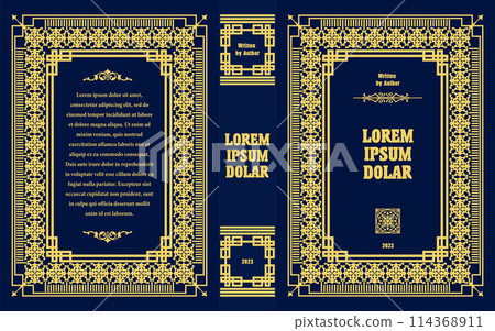 Ornate leather book cover and Old retro ornament frames. Royal Golden style design. Historical novel. Oriental style Vector illustration. Hand drawn illustration Ornate leather book cover and Old retro ornament frames. Royal Golden style design. Historical novel. Oriental style Vector illustration. Hand drawn illustration 114368911
