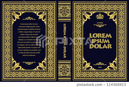 Ornate leather book cover and Old retro ornament frames. Royal Golden style design. Historical novel. Oriental style Vector illustration. Hand drawn illustration 114368913