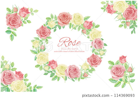 Watercolor rose frame material 114369093