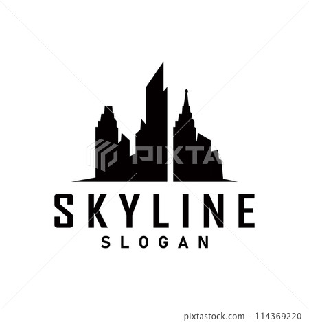 Skyscraper black silhouette design beautiful city skyline logo with tall building city illustration for template and branding 114369220