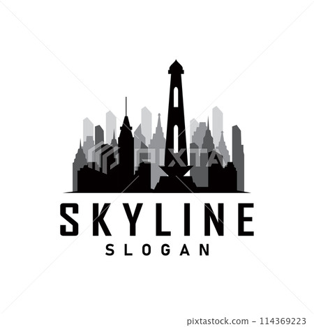 Skyscraper black silhouette design beautiful city skyline logo with tall building city illustration for template and branding Skyscraper black silhouette design beautiful city skyline logo with tall building city illustration for template and branding 114369223