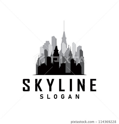Skyscraper black silhouette design beautiful city skyline logo with tall building city illustration for template and branding 114369228
