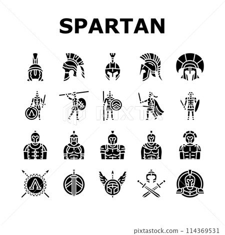 spartan warrior helmet roman icons set vector 114369531