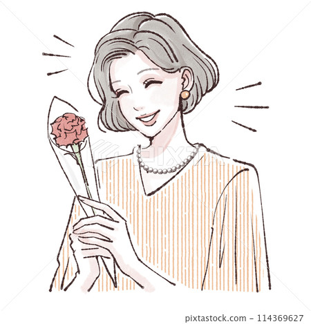 母親節/康乃馨/媽媽/媽媽/婆婆/禮物/花/花束感謝媽媽一直以來/插畫素材 114369627