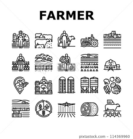 farmer farm agriculture field man icons set vector 114369960