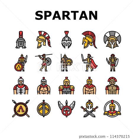 spartan warrior helmet roman icons set vector 114370215