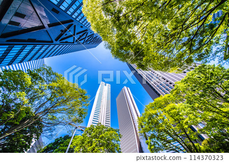 Tokyo cityscape in Japan: Skyscrapers of Shinjuku subcenter stand out against the fresh greenery 114370323
