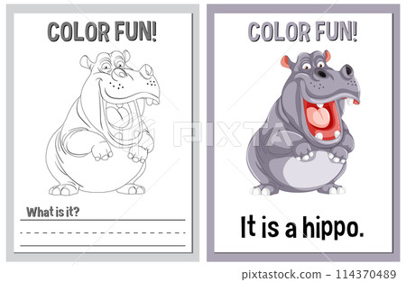 Color Fun Hippo Illustration Activity Color Fun Hippo Illustration Activity 114370489