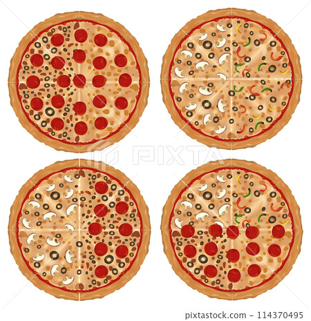 Variety of Delicious Pizzas Vector Illustration Variety of Delicious Pizzas Vector Illustration 114370495