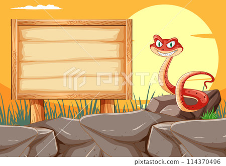 Cheerful Snake with Wooden Signboard 114370496