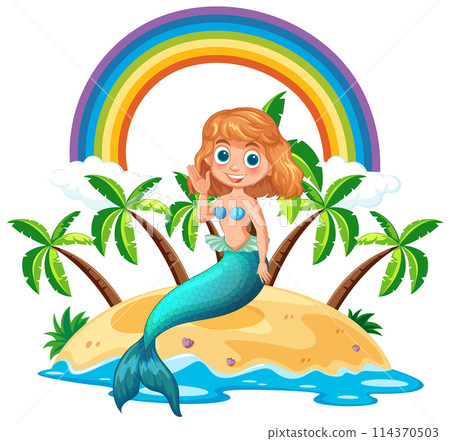 Cheerful Mermaid on Tropical Island Cheerful Mermaid on Tropical Island 114370503
