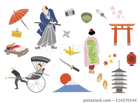 日本旅遊剪紙風格插畫 日本旅遊剪紙風格插畫 114370544