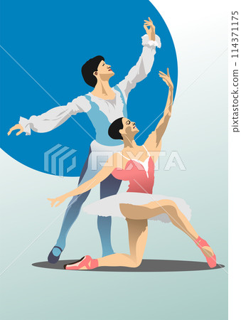 Composition from silhouettes of dancers in ballet poses. Color 3d Vector illustration. Hand drawn illustration 114371175