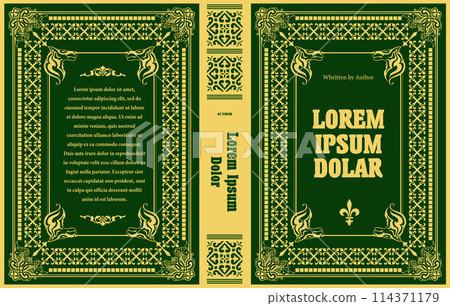 Ornate leather book cover and Old retro ornament frames. Royal Golden style design. Historical novel. Oriental style Vector illustration. Hand drawn illustration Ornate leather book cover and Old retro ornament frames. Royal Golden style design. Historical novel. Oriental style Vector illustration. Hand drawn illustration 114371179