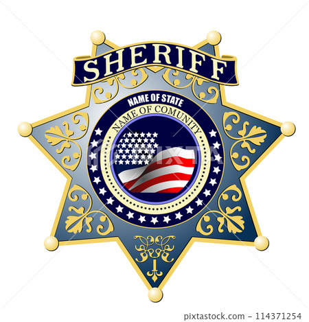 Sheriff badge on a white background. Color  vector 3d illustration. Hand drawn illustration 114371254