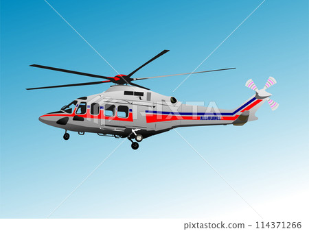 Ambulance Helicopter. Vector 3d illustration. Hand drawn illustration 114371266