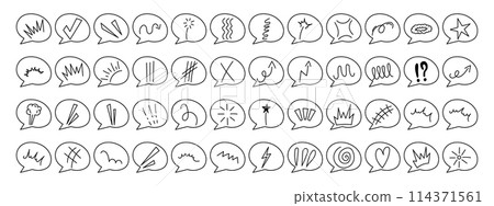 Anime emotion effect set with speech bubbles. Manga collection of arrows, sparkles, expression signs. Vector illustration 114371561