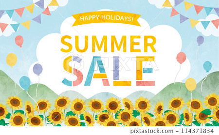 Summer sale Sunflower field watercolor background illustration frame Summer sale Sunflower field watercolor background illustration frame 114371834