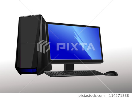 Desktop computer isolated over white background. 3d vector hand drawn illustration 114371888