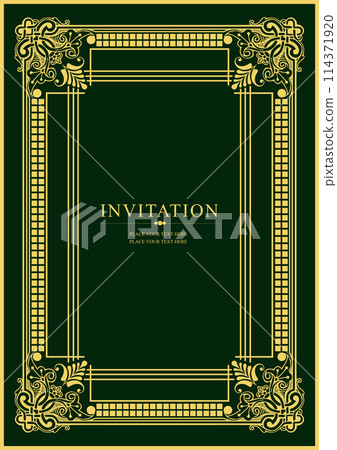 Gold ornament on dark background. Can be used as invitation card. Book cover. Vector illustration. Hand drawn illustration 114371920