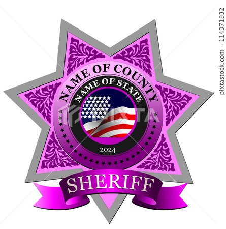 Sheriff's badge on a white background. Color  vector 3d illustration. Hand drawn illustration 114371932