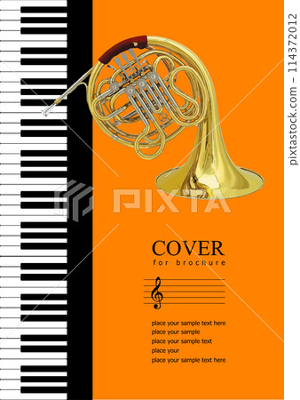 Cover for brochure with Piano and French horn images. Vector 3d illustration. Hand drawn Cover for brochure with Piano and French horn images. Vector 3d illustration. Hand drawn 114372012