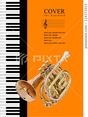 Cover for brochure with Piano and trumpet images. Vector 3d illustration. Hand drawn illustration Cover for brochure with Piano and trumpet images. Vector 3d illustration. Hand drawn illustration 114372013