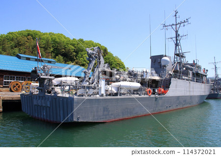 The minesweeper Hatsushima, a Japanese Maritime Self-Defense Force vessel, anchored at Maizuru Port The minesweeper Hatsushima, a Japanese Maritime Self-Defense Force vessel, anchored at Maizuru Port 114372021