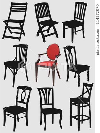 Big set of home chair silhouettes. Vector 3d  illustration. Hand drawn illustration 114372070