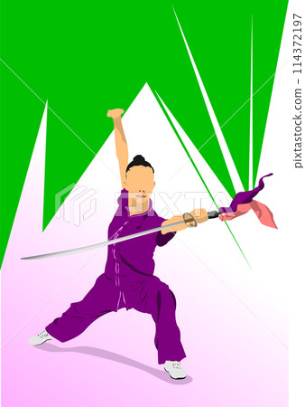 Oriental combat sports. Karate. Colored 3d vector illustration. Hand drawn illustration Oriental combat sports. Karate. Colored 3d vector illustration. Hand drawn illustration 114372197