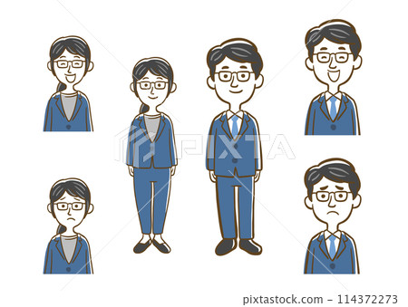 Illustration set of men and women in suits (line drawing) 114372273